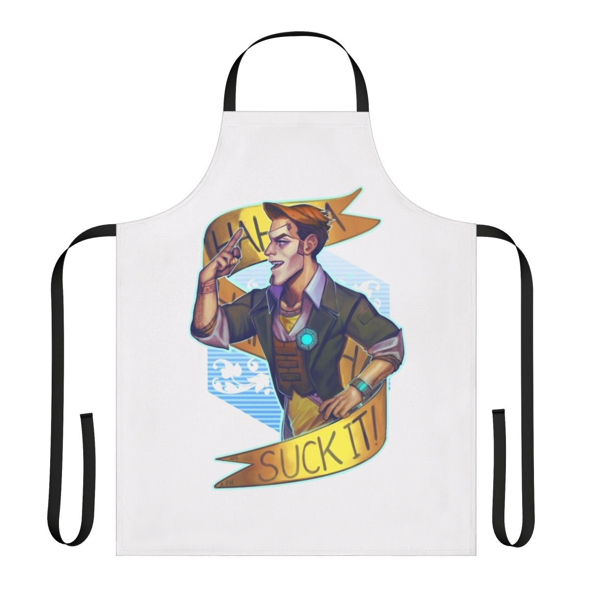 Borderlands inspired novelty apron featuring the character Handsome Jack