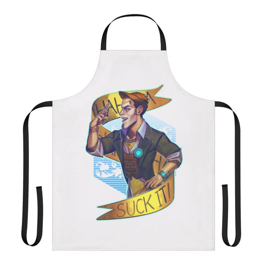 Borderlands inspired novelty apron featuring the character Handsome Jack