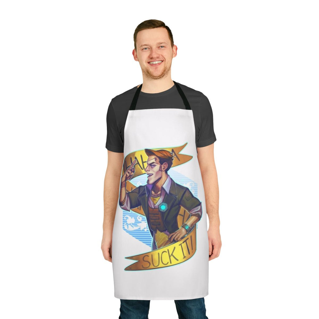 Borderlands inspired novelty apron featuring the character Handsome Jack