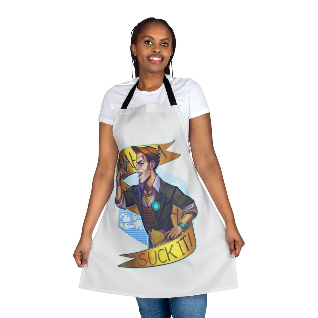 Borderlands inspired novelty apron featuring the character Handsome Jack