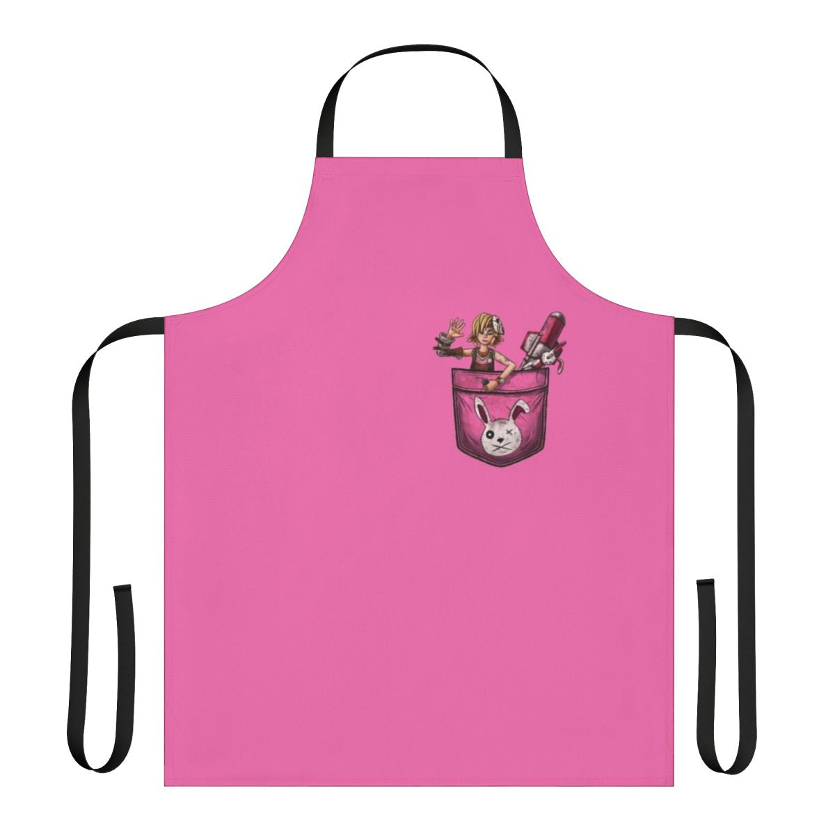 A pocket-sized apron featuring a whimsical Tiny Tina design, perfect for Borderlands fans.