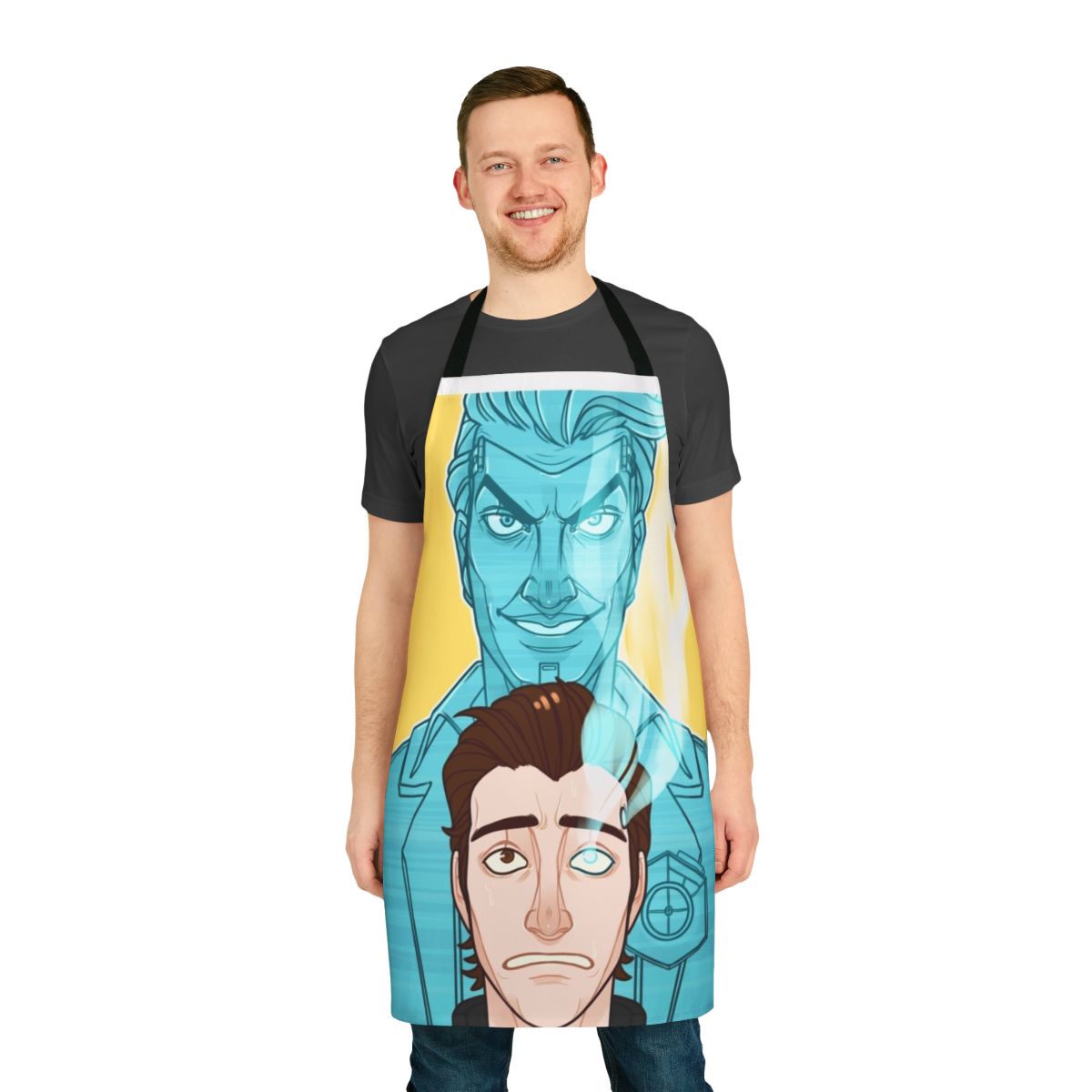 Borderlands-themed apron with Rhys character design