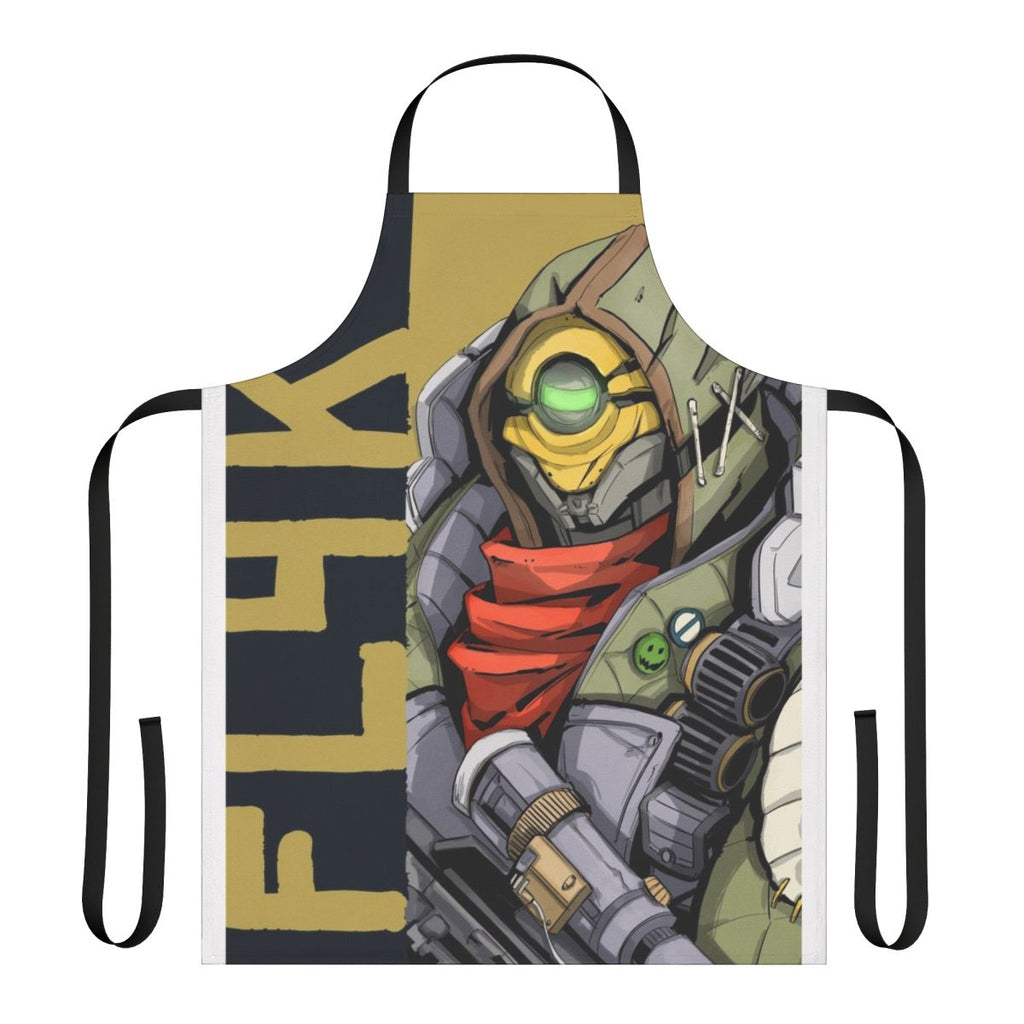 Borderlands-inspired apron featuring the character FL4K, a robot sniper