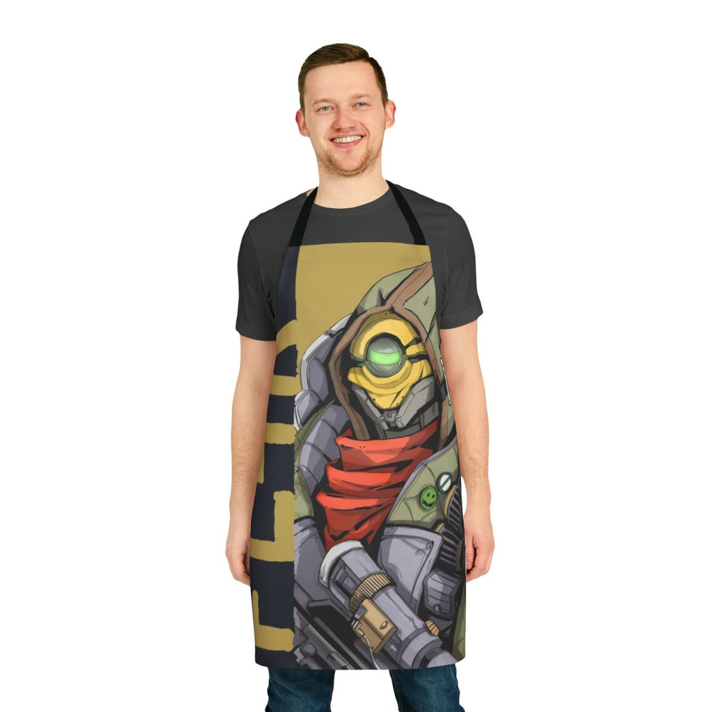 Borderlands-inspired apron featuring the character FL4K, a robot sniper