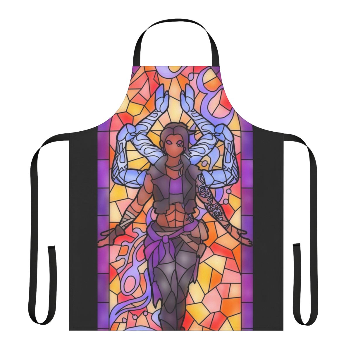Amara from Borderlands illustrated in a stained glass style apron