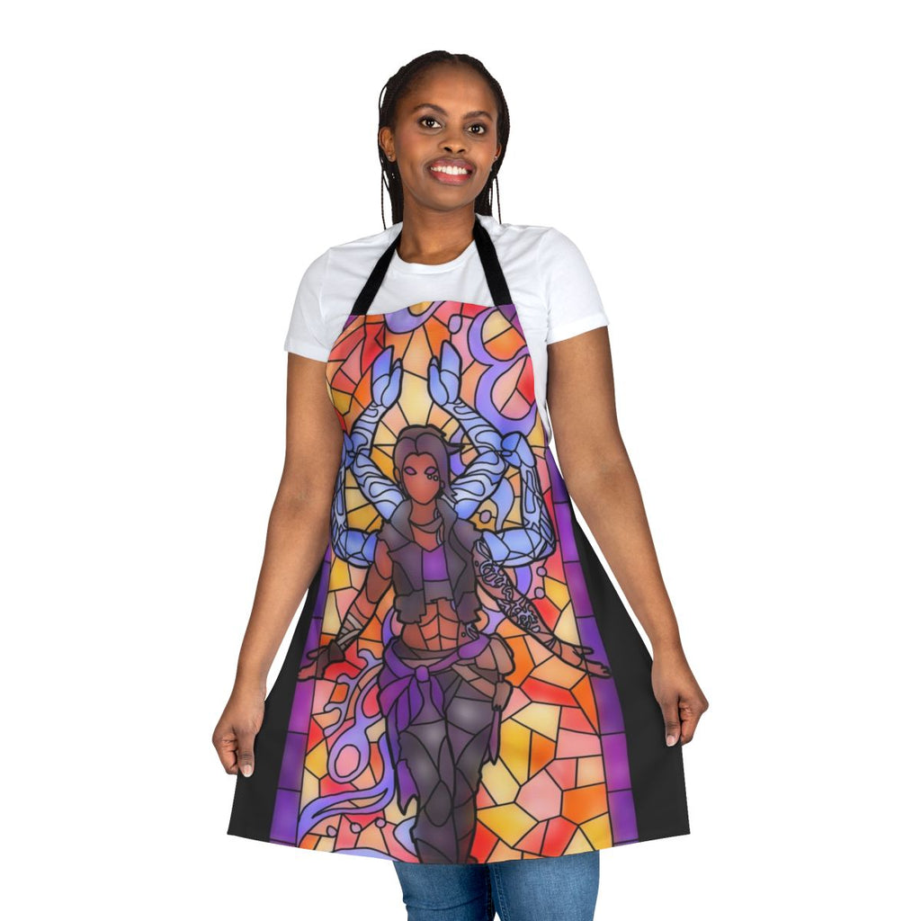 Amara from Borderlands illustrated in a stained glass style apron