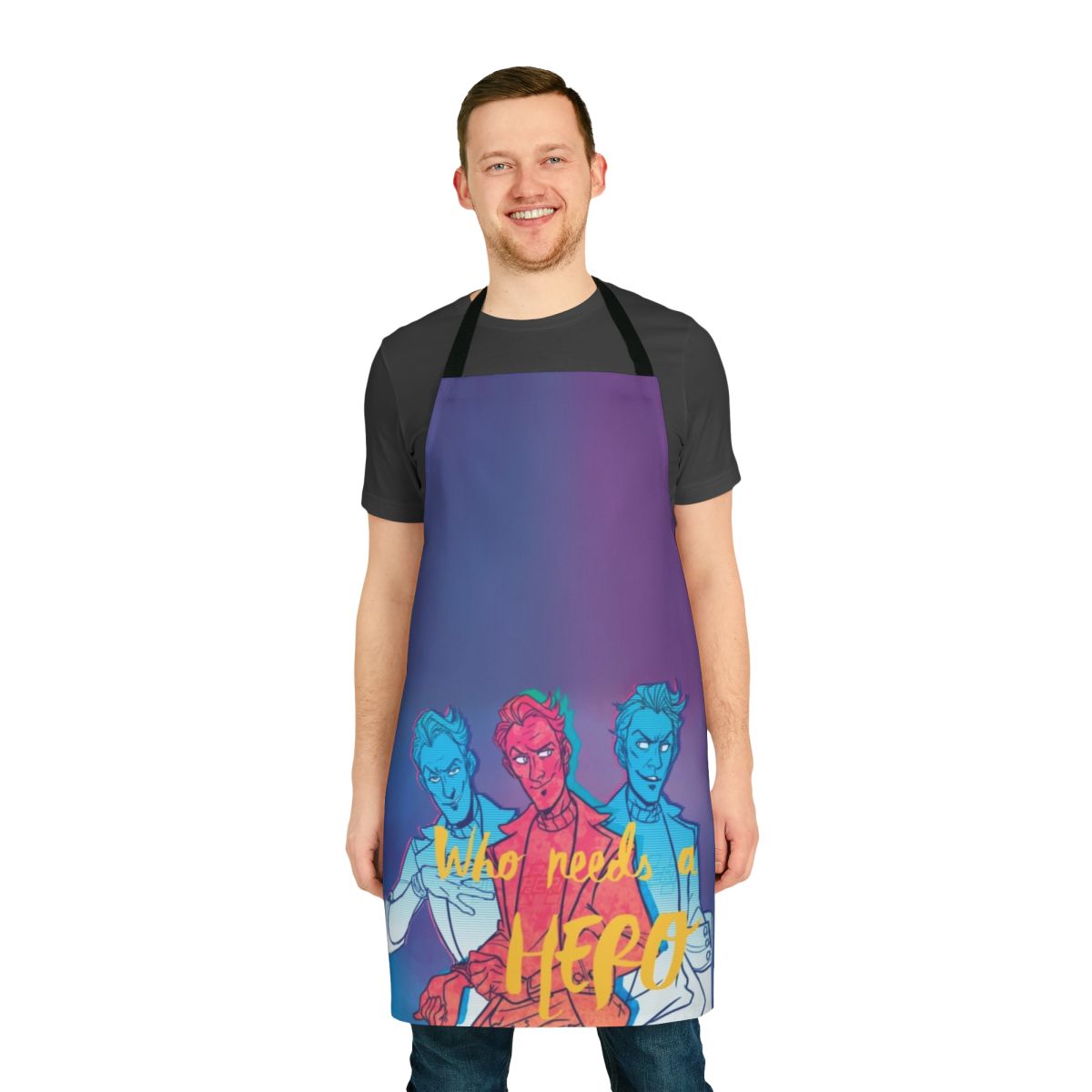 Borderlands-themed apron with a humorous "Who Needs a Hero?" design