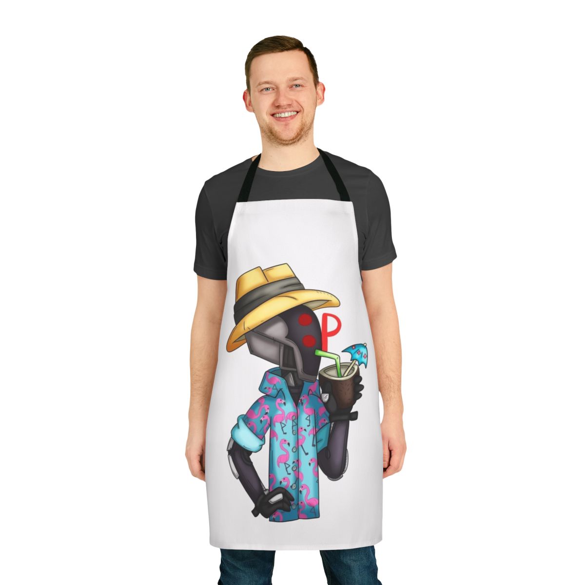 Borderlands-themed apron featuring the character Zer0 in a summer design