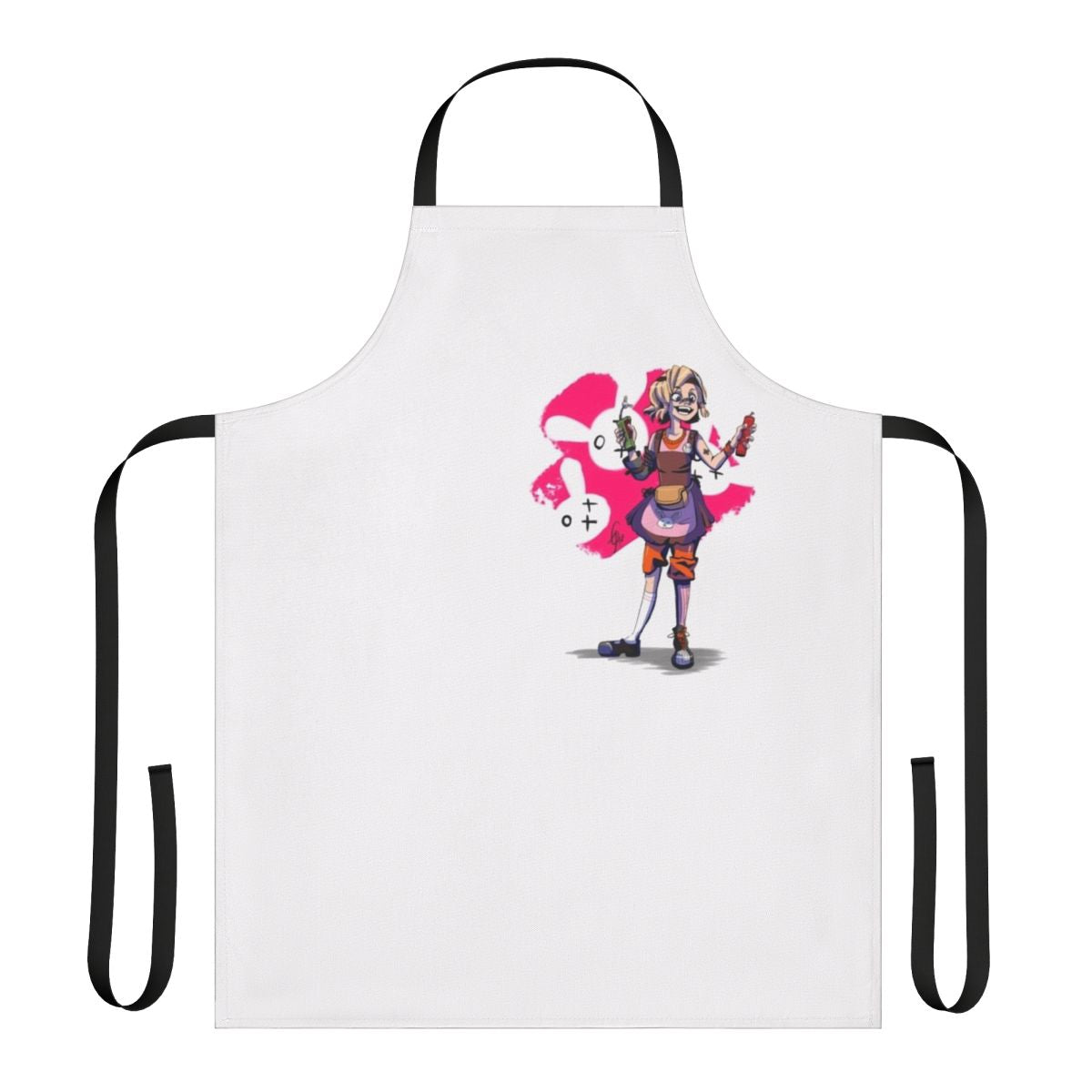 Borderlands Tiny Tina inspired fanart apron in hot pink with explosive bunnies