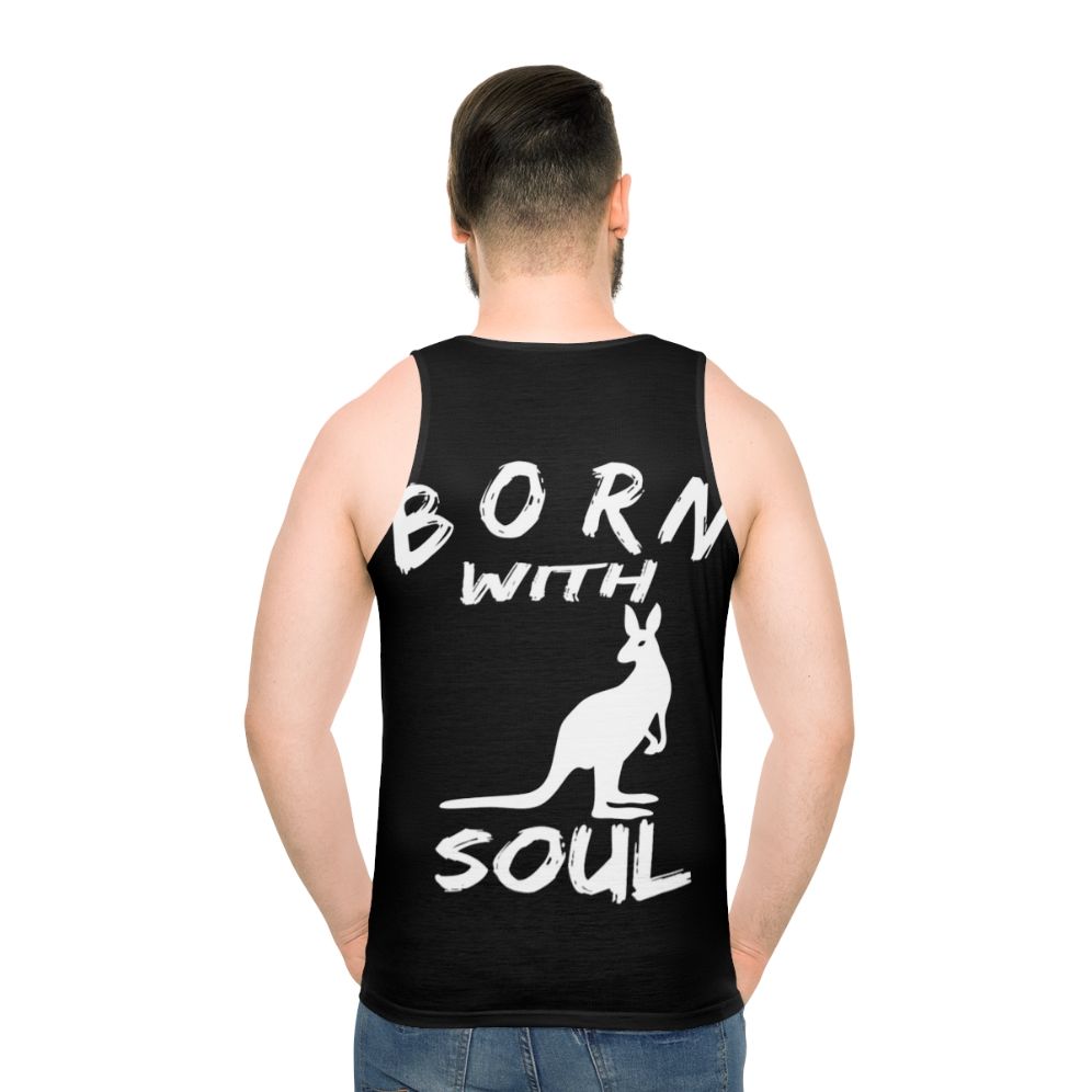 Unisex tank top with "Born With Kangaroo Soul" graphic