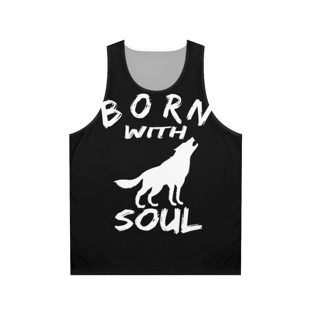 Man wearing Born With Wolf Soul unisex tank top