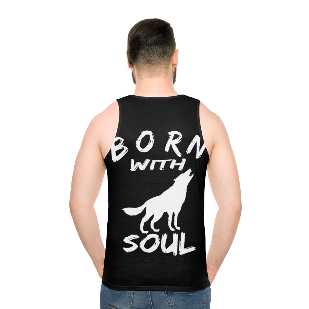 Man wearing Born With Wolf Soul unisex tank top