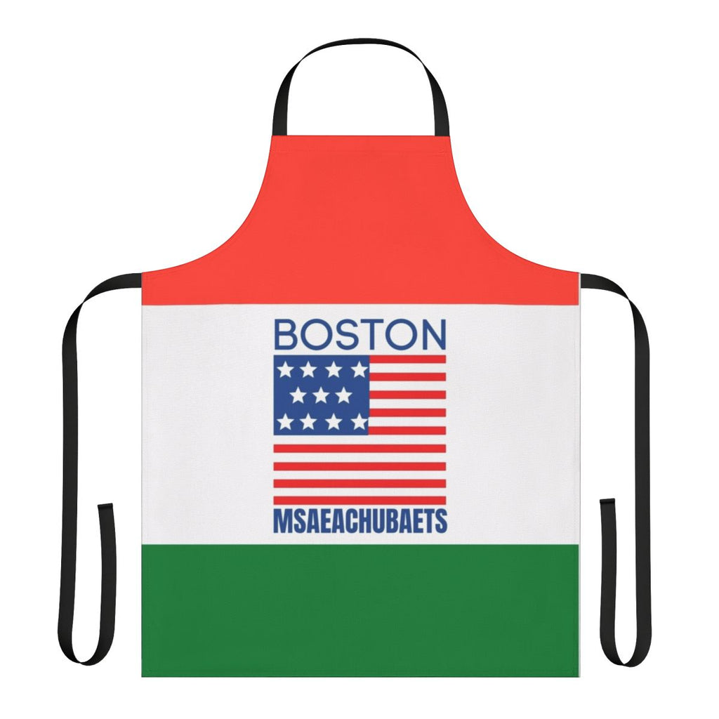 Boston-inspired custom apron with a humorous "Msaeachubaets" meme design