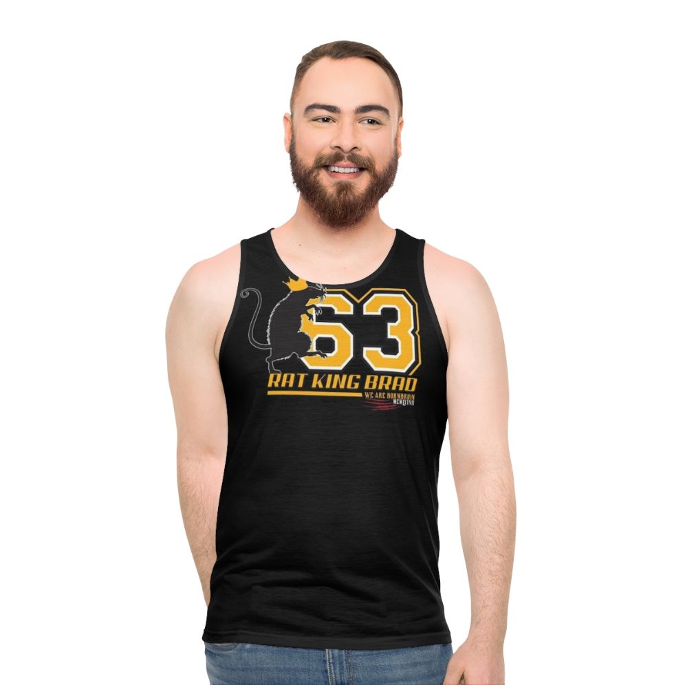 Boston sports fans unisex tank top with Rat King Brad design