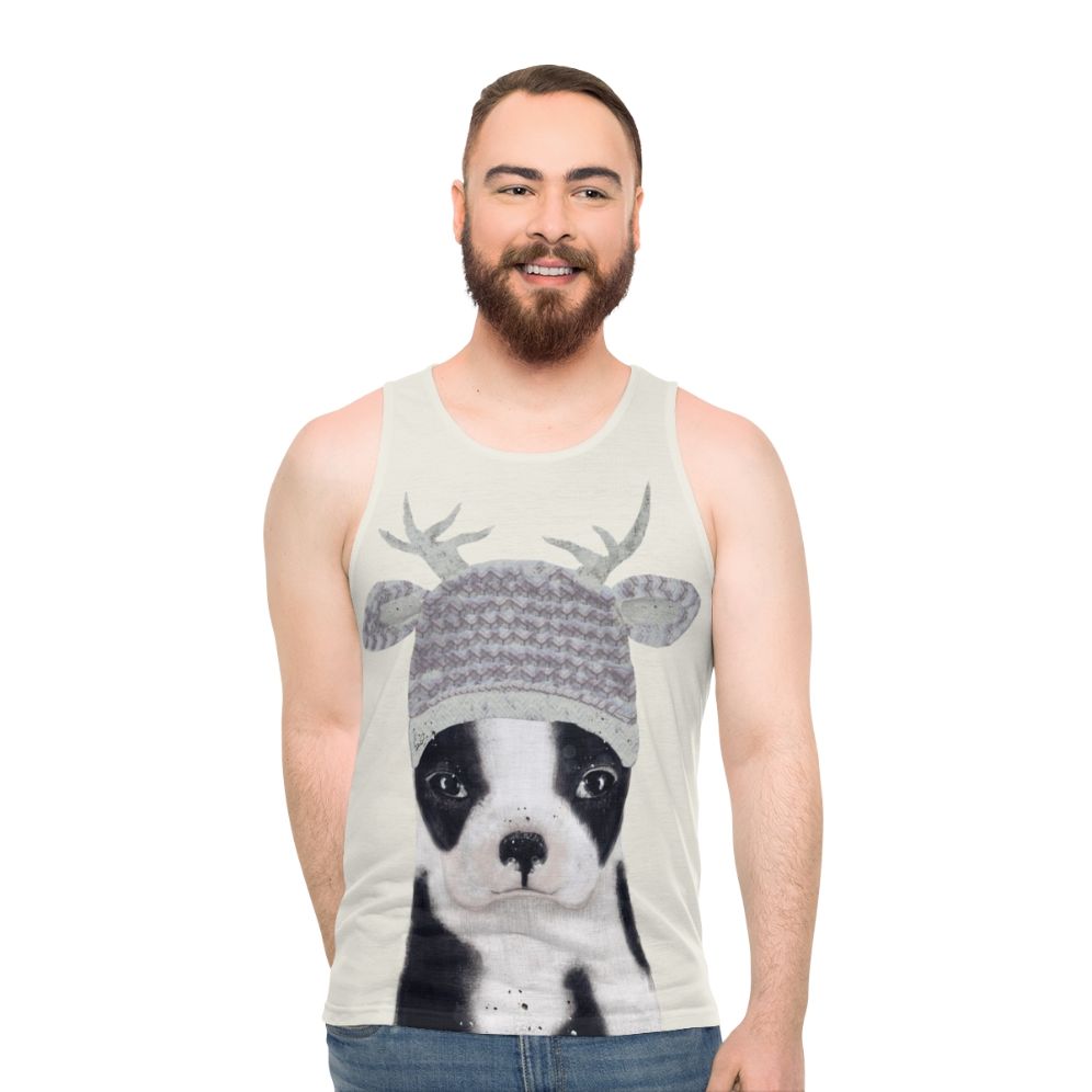 Unisex Boston Terrier Tank Top with Watercolor Dog Art