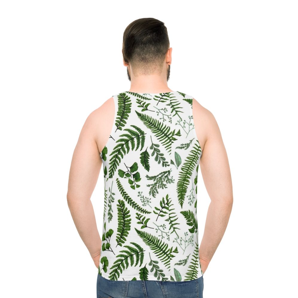 Unisex tank top with botanical print of ferns and leaves