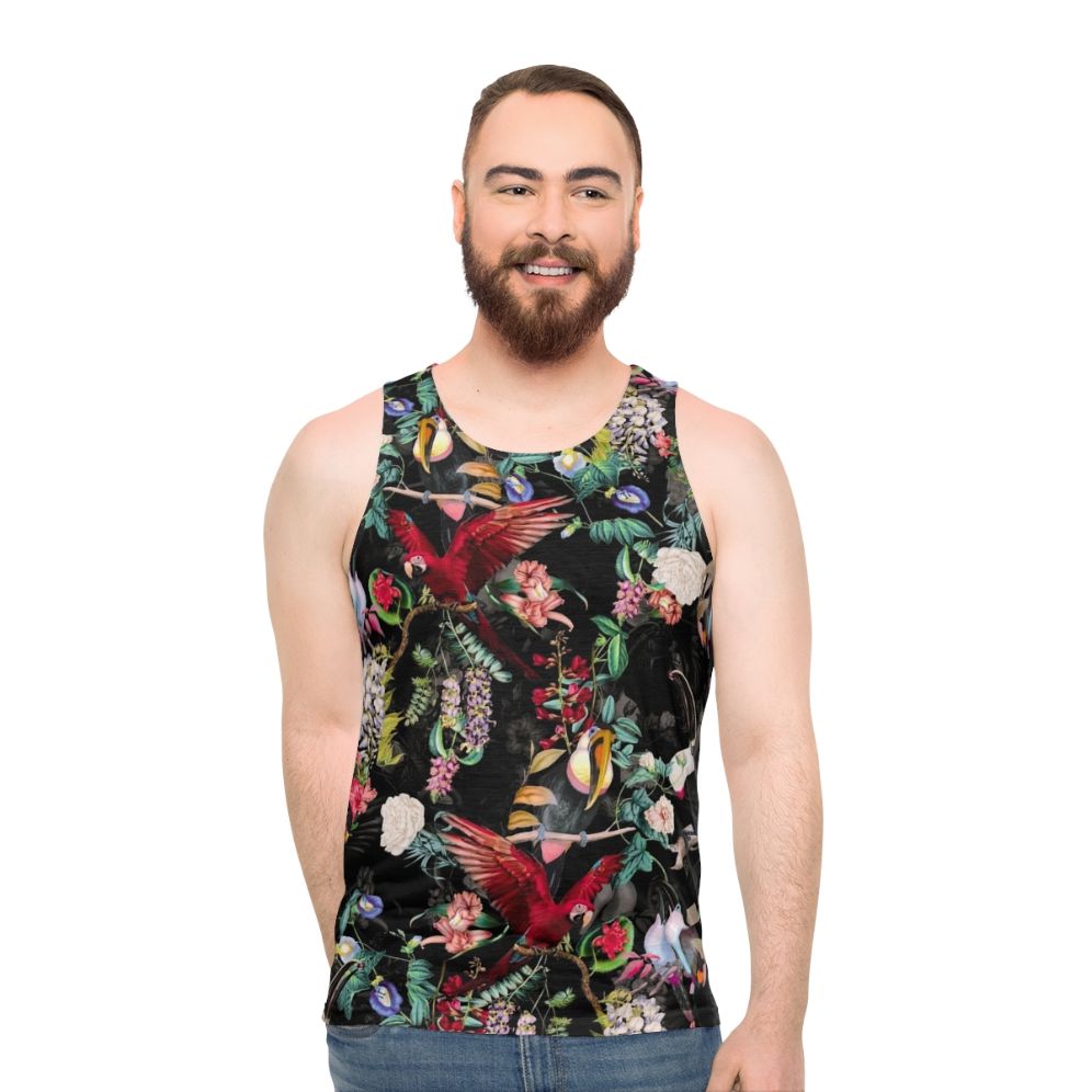 Botanical floral and birds unisex tank top