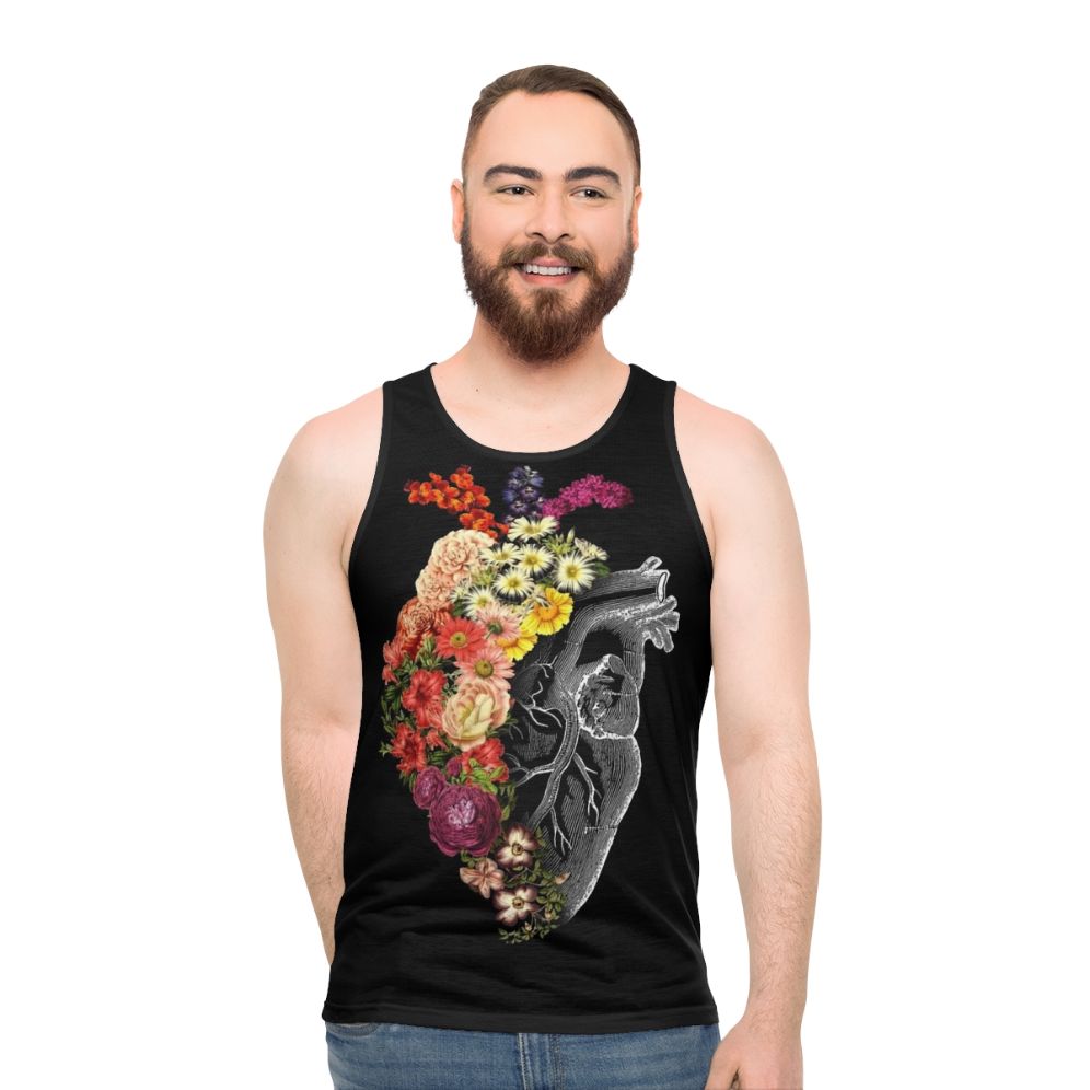 Floral anatomical heart tank top