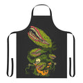 Apron featuring a detailed illustration of a venus fly trap plant in a cartoonish horror style, designed by artist Mike Zug.