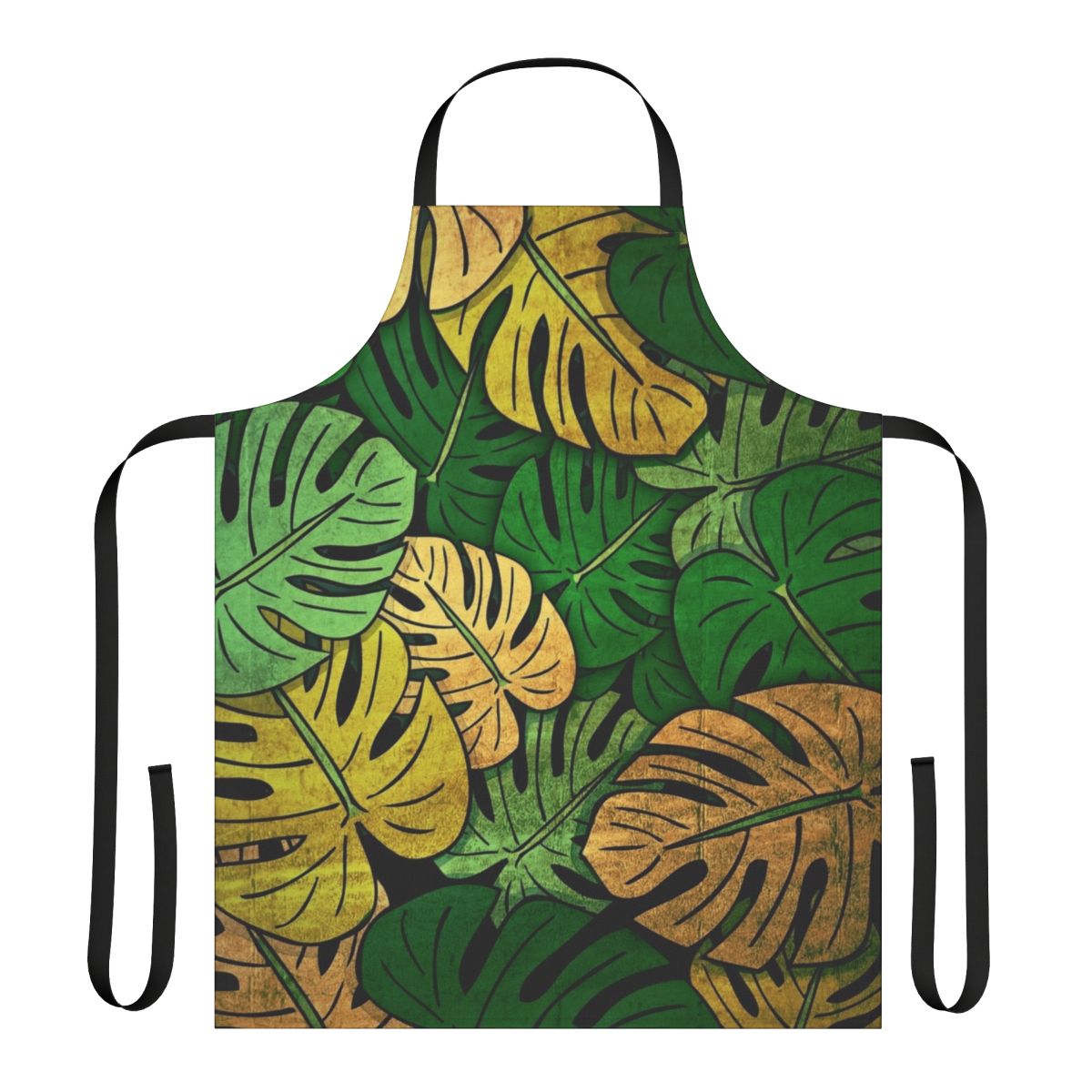 Grunge-style monstera leaves design on a high-quality apron for cooking, gardening, and home use.