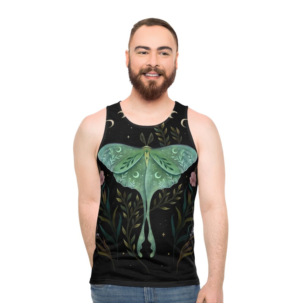 Luna and Forester Unisex Tank Top featuring a botanical and nocturnal design