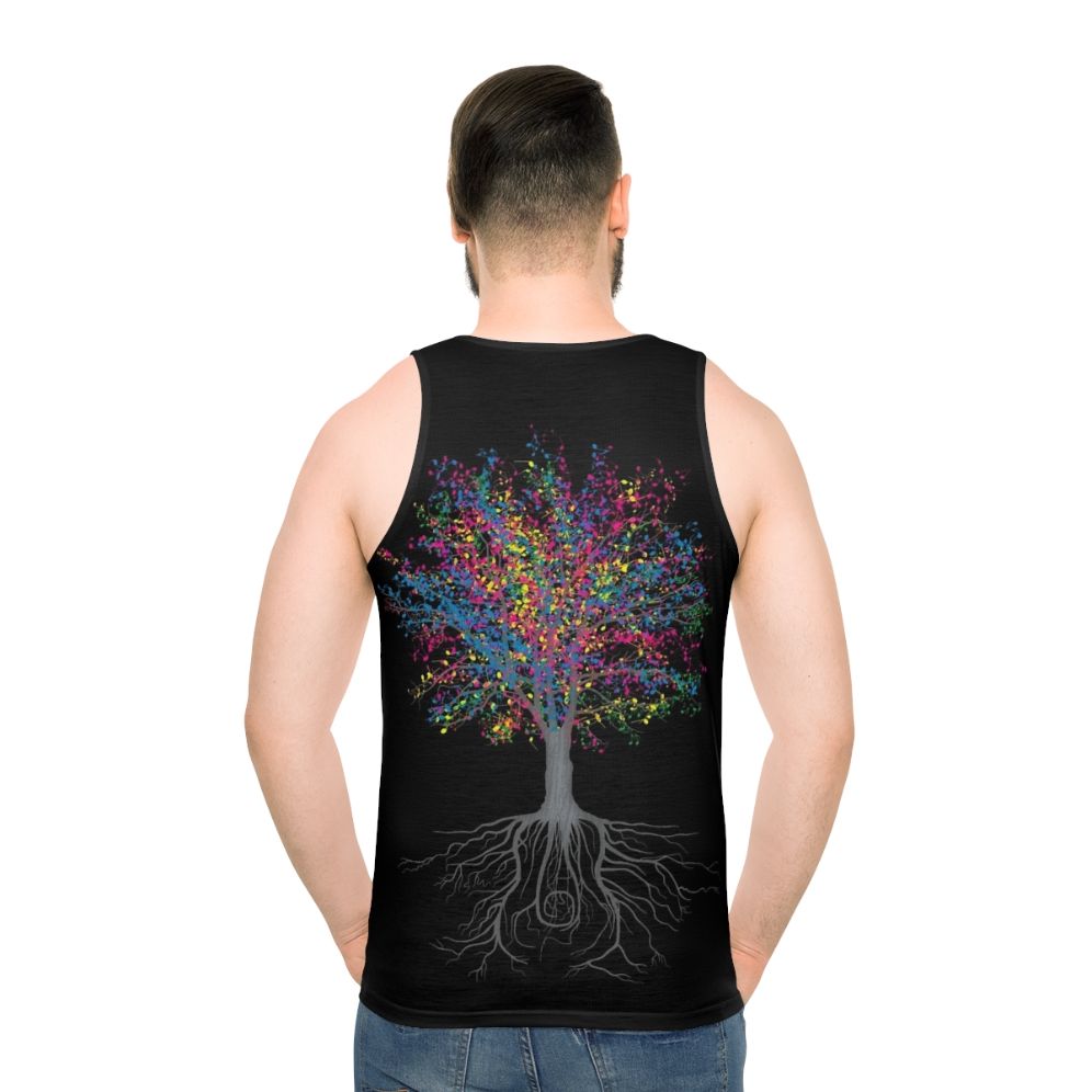 Unisex tank top featuring a botanical nature design with musical notes