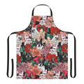 A stylish apron featuring a botanical pattern design and a French Bulldog motif