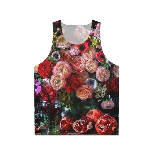 Unisex tank top with a botanical pomegranate print