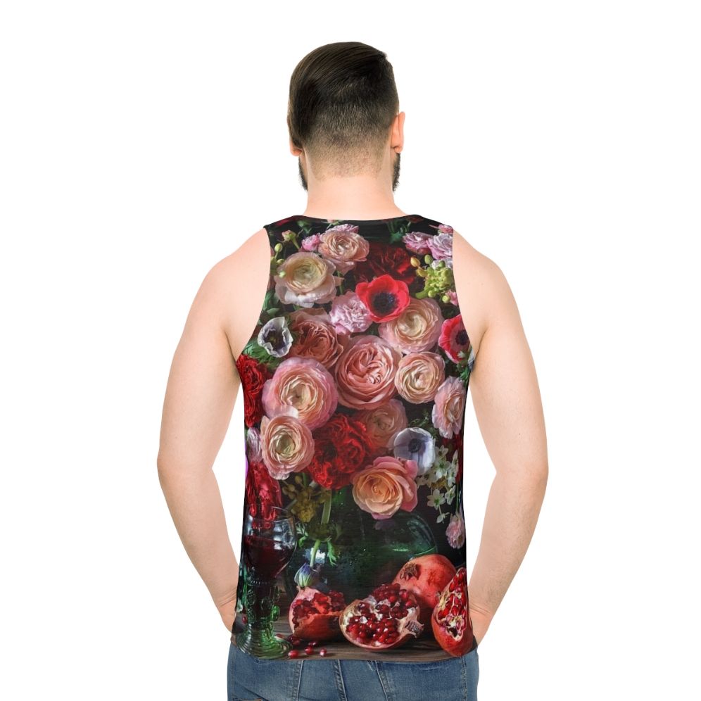 Unisex tank top with a botanical pomegranate print