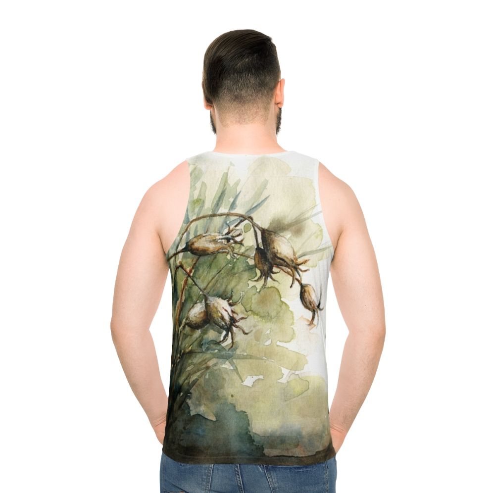 Unisex tank top with botanical seed pod design
