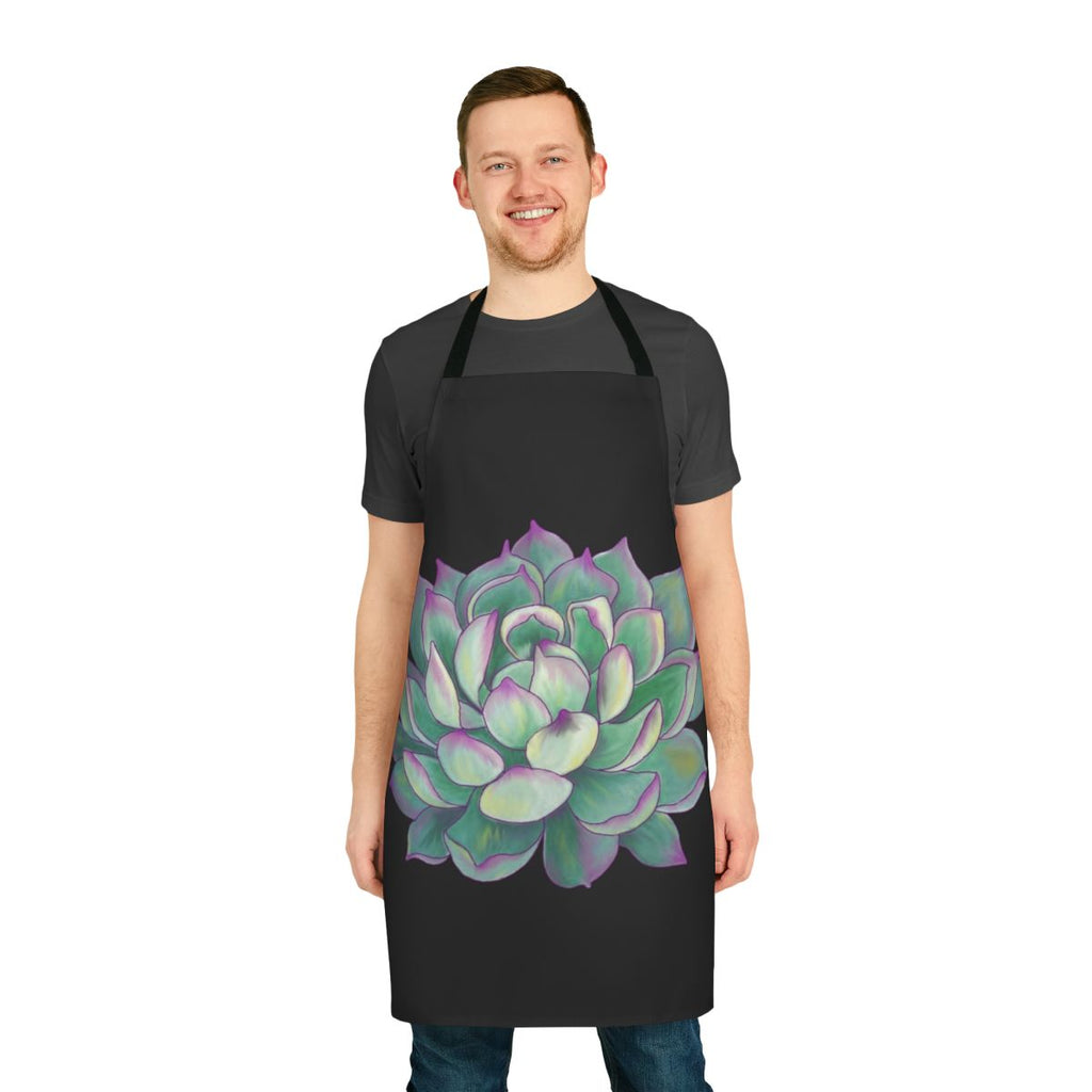 Succulent plants printed on a durable apron for gardening and horticulture enthusiasts