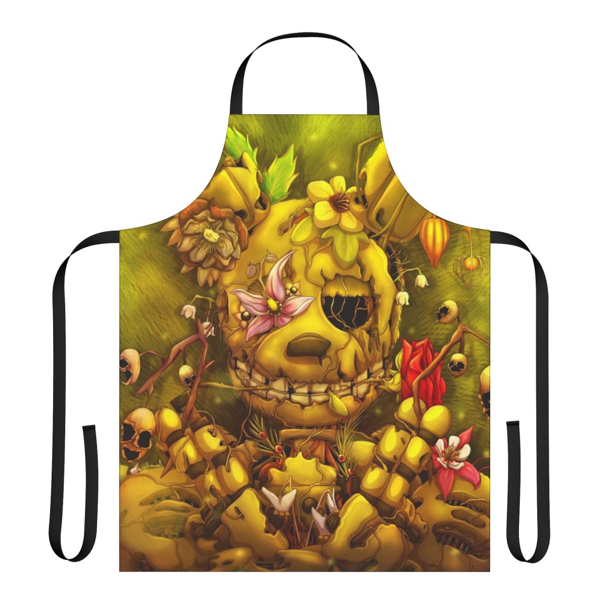 Apron featuring a scenic sunset landscape with blooming spring flowers