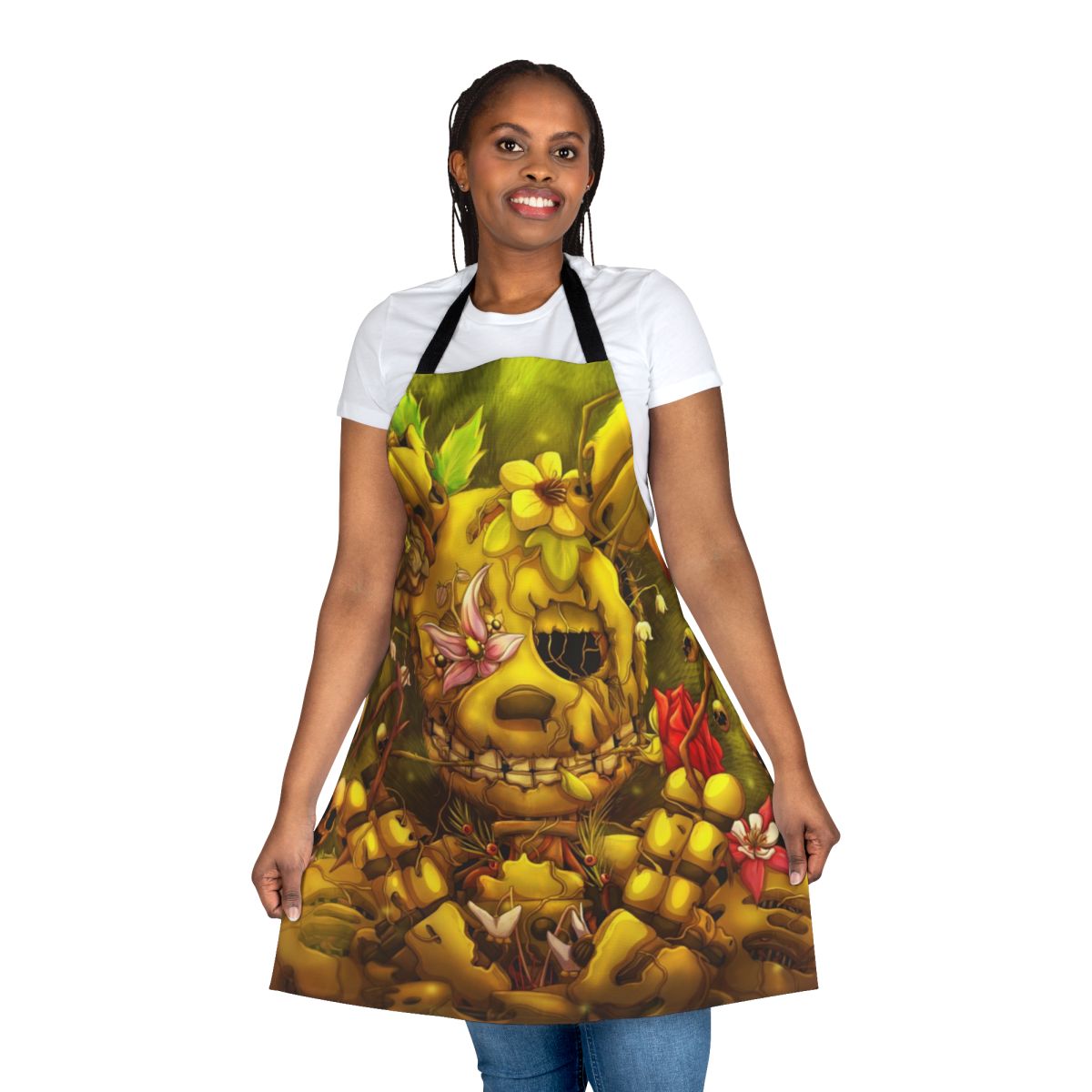 Apron featuring a scenic sunset landscape with blooming spring flowers