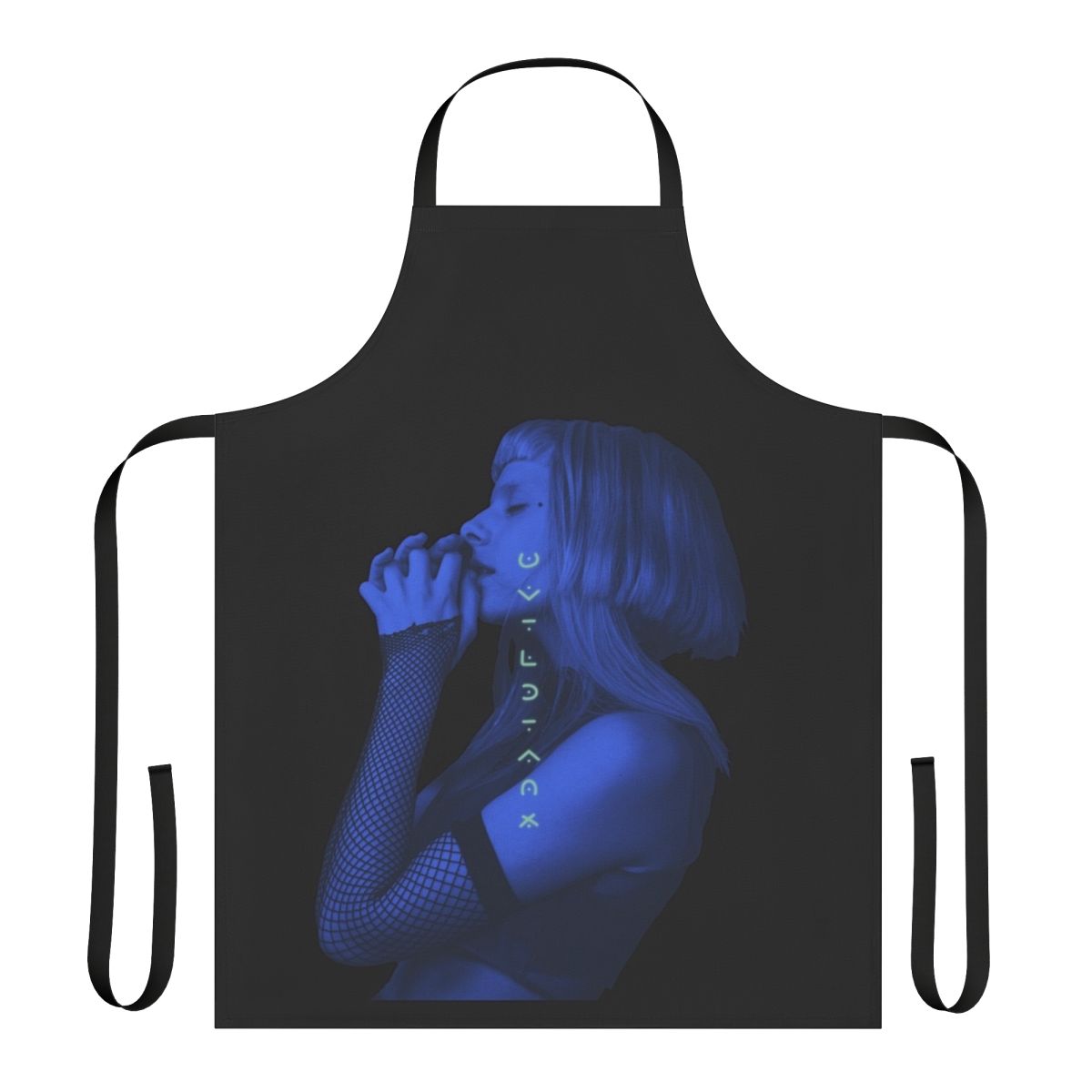 A nature-inspired apron featuring a botanical The Seed design by artist Aurora Aksnes