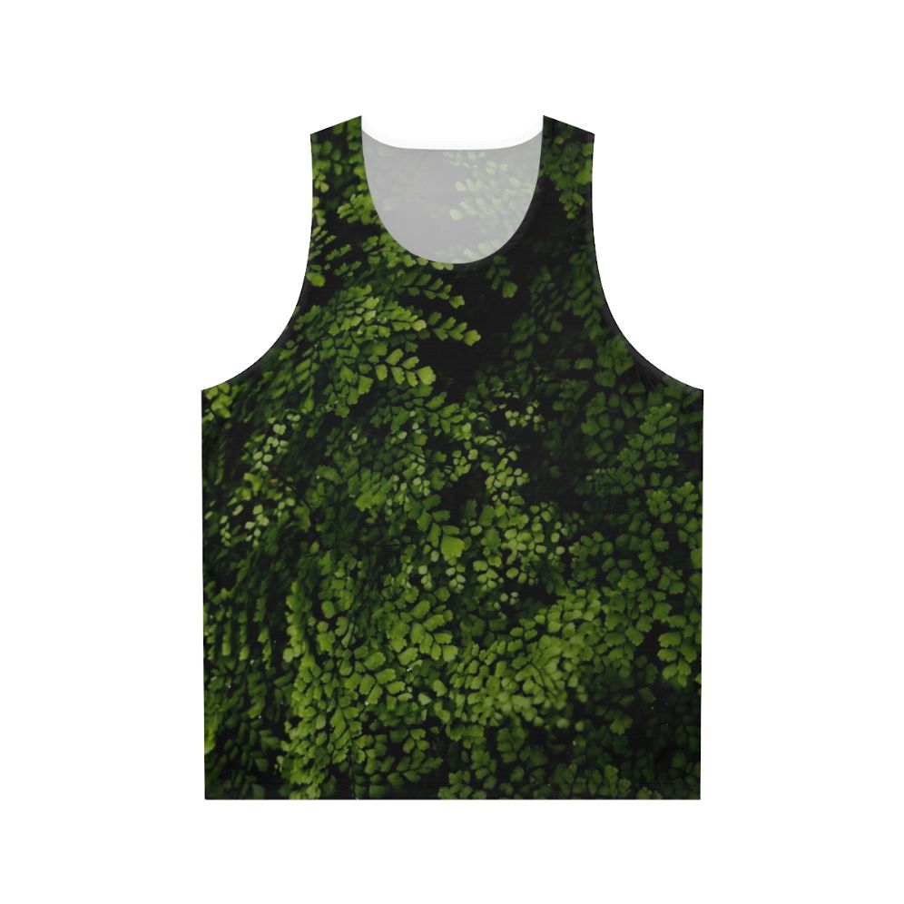 Unisex tank top with botanical print of tropical leaves