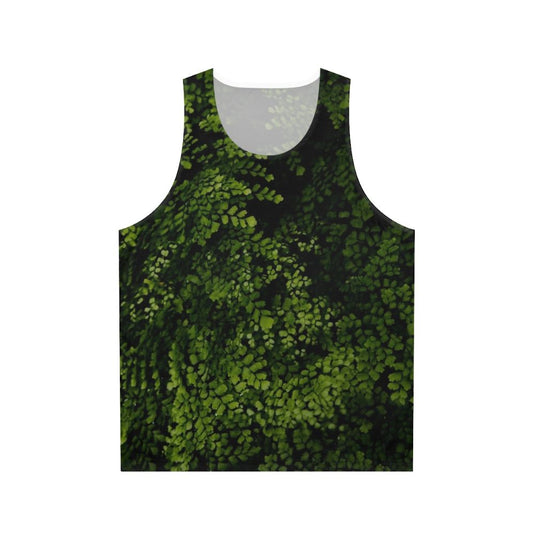 Unisex tank top with botanical print of tropical leaves