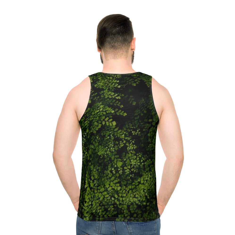 Unisex tank top with botanical print of tropical leaves
