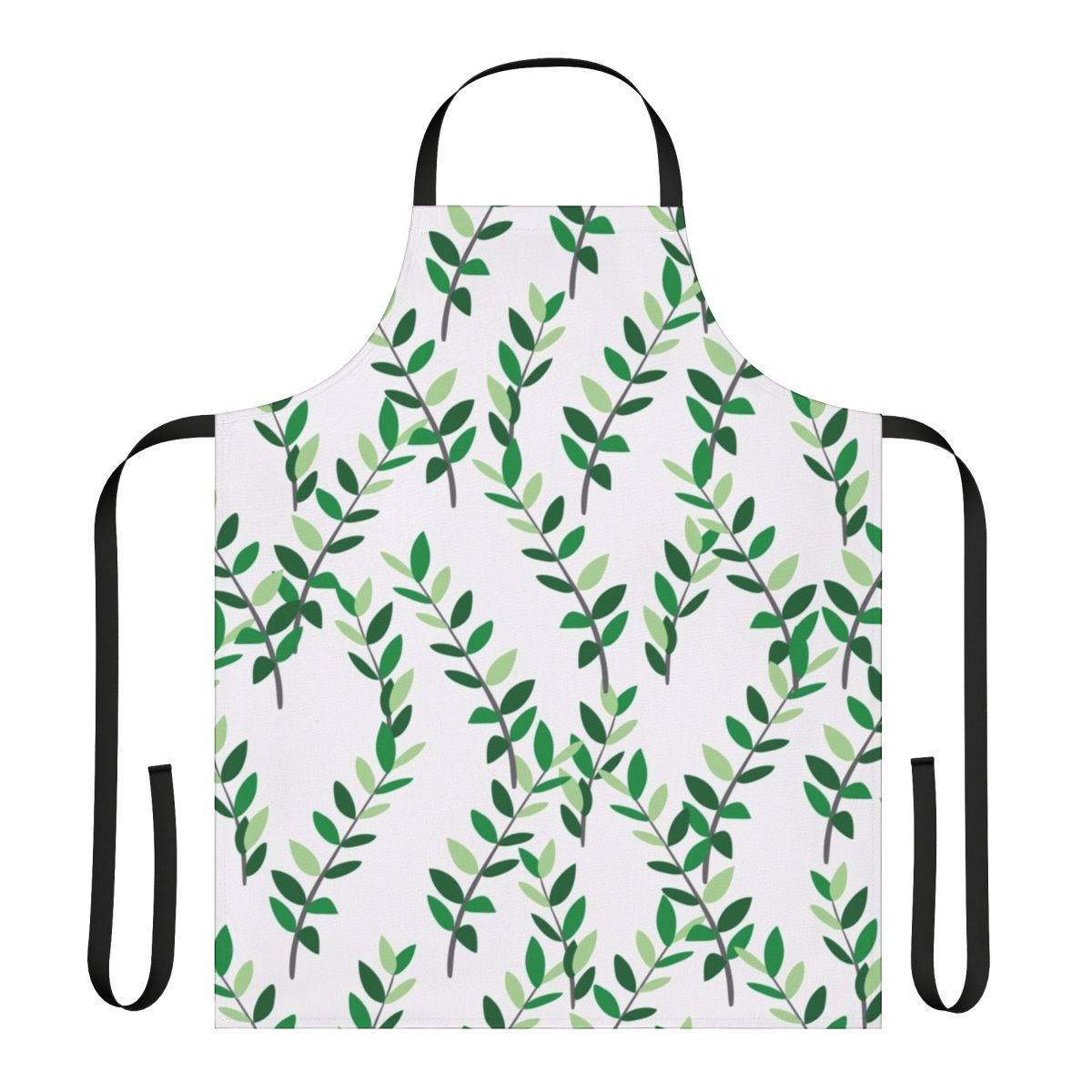 Apron featuring a botanical pattern of green and white ZZ plant leaves