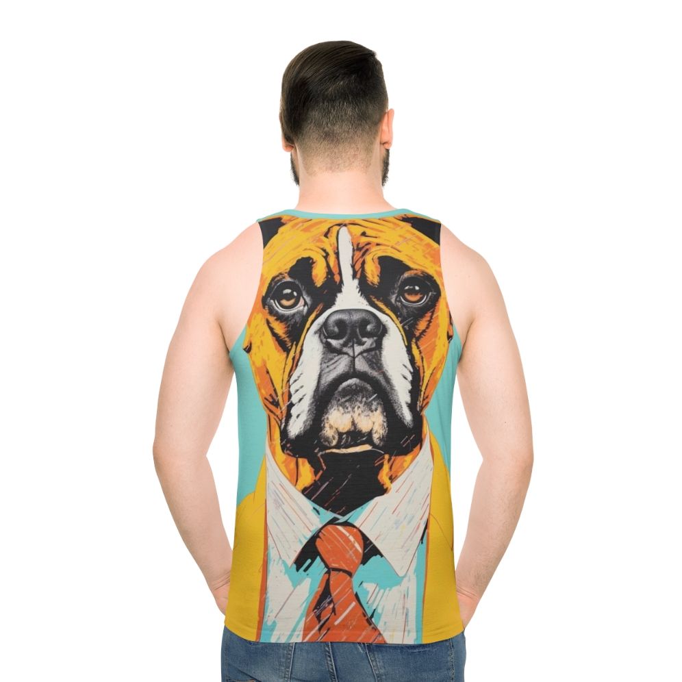 Boxer dog wearing a yellow suit, retro dog art design