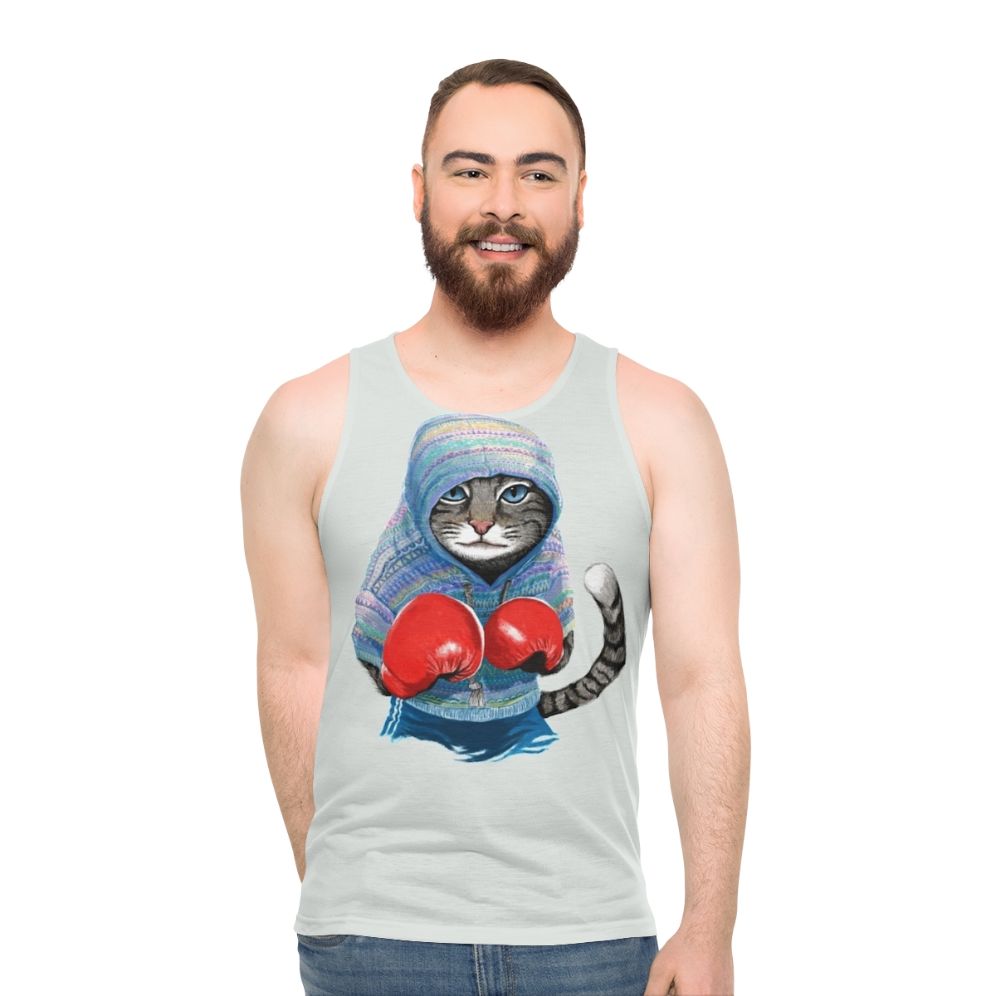 Unisex boxing cat tank top with cute animal pattern design