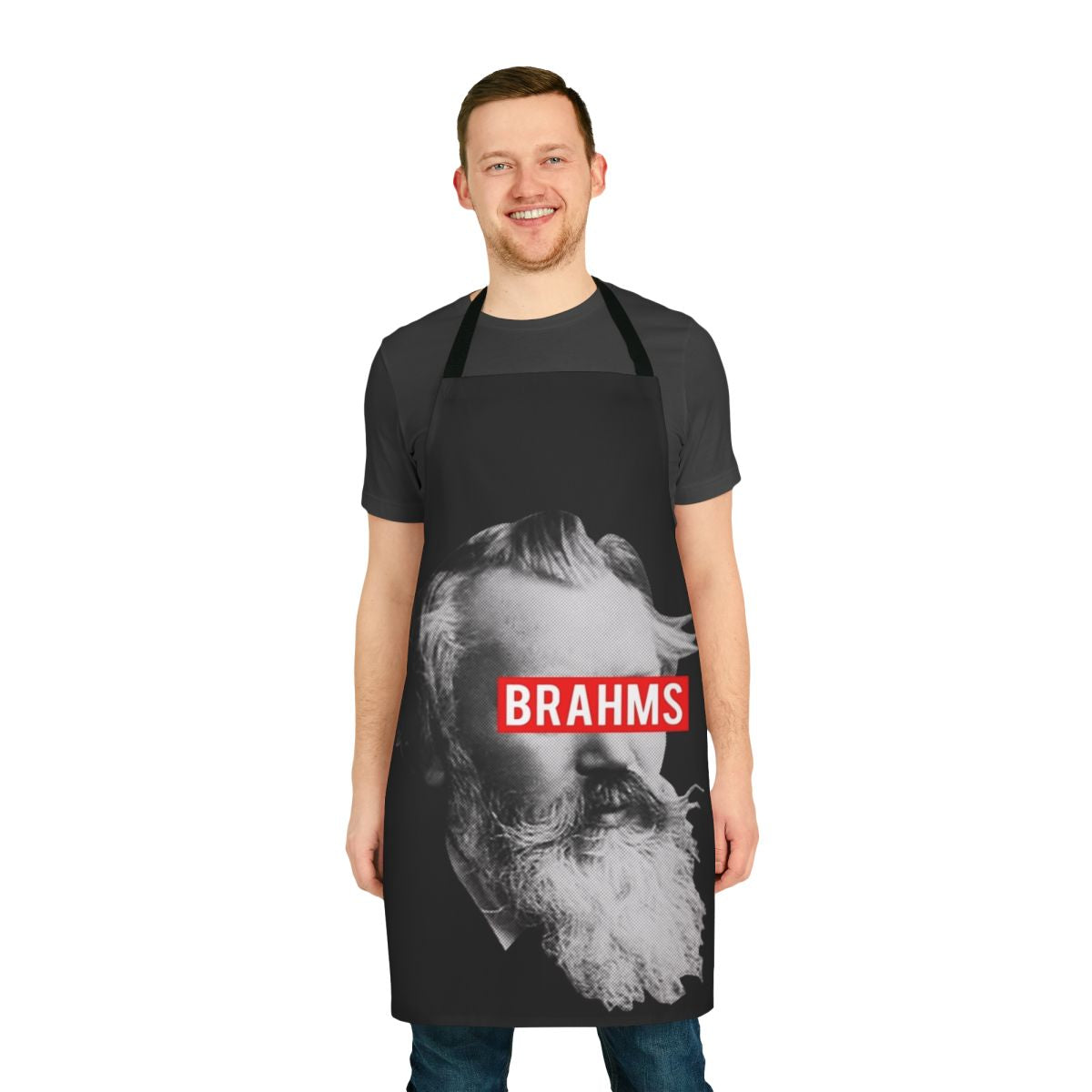 Brahms classical music inspired apron with various instruments