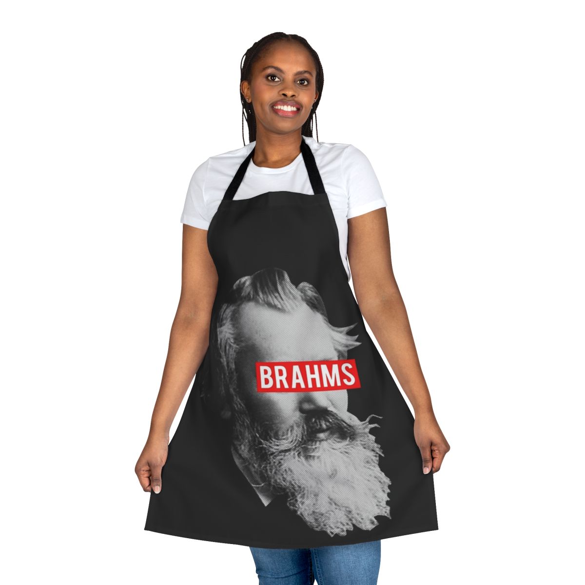 Brahms classical music inspired apron with various instruments