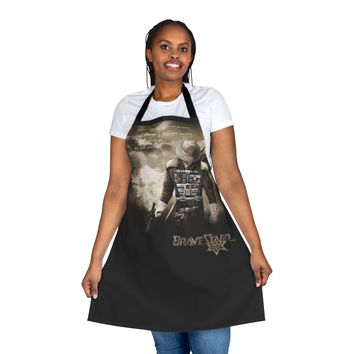 Brave cartoon apron featuring a whimsical cowboy design