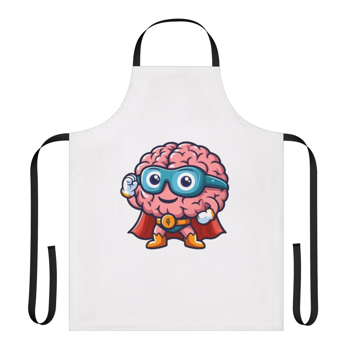 Brave patient wearing an MRI-themed superhero apron