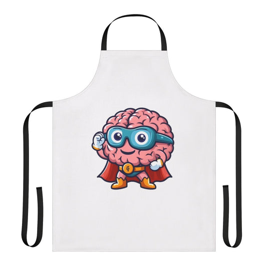 Brave patient wearing an MRI-themed superhero apron