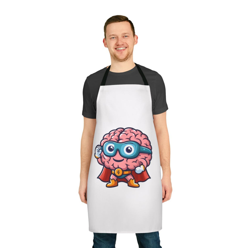 Brave patient wearing an MRI-themed superhero apron