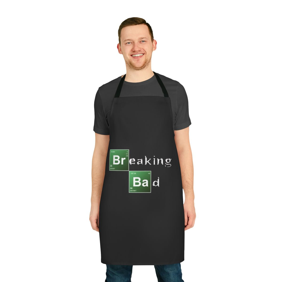 Breaking Bad inspired apron with hazmat design and Heisenberg logo