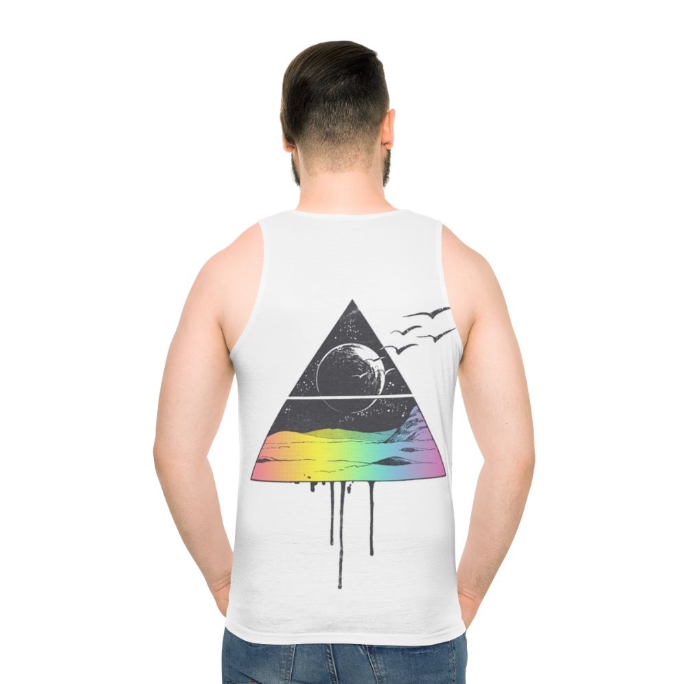 Unisex tank top with breathable fabric, triangle, bird, and night sky design