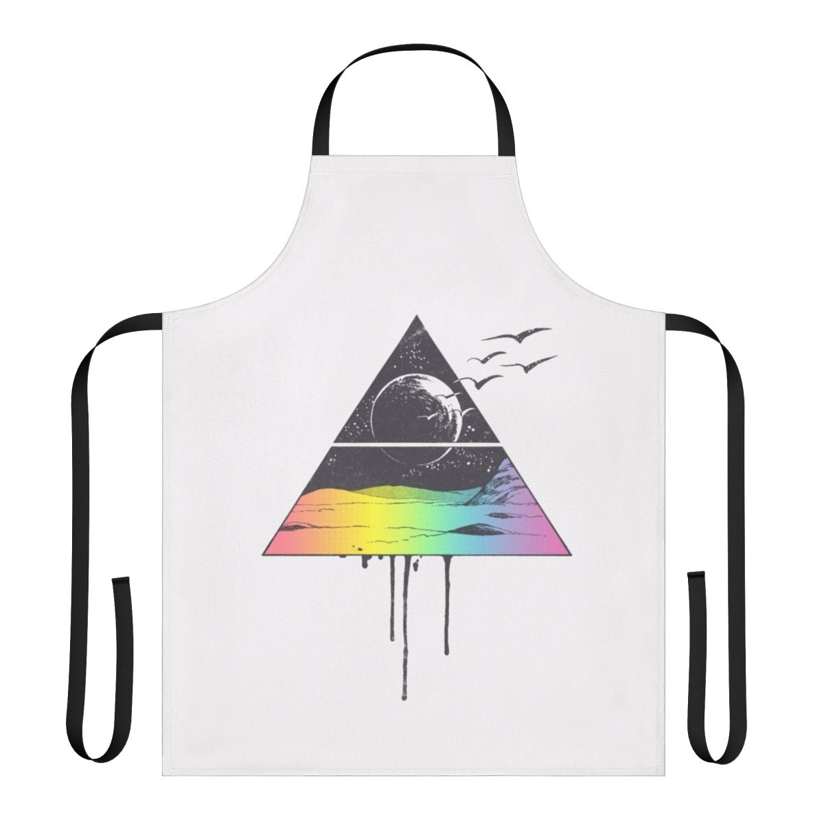 Breathtaking apron featuring a bird silhouette and celestial design in vibrant colors
