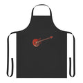 An apron featuring a graphic of Brian May's iconic "Red Special" guitar, a symbol of the legendary British rock band Queen.